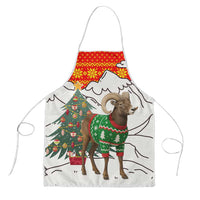 Kyrgyzstan Christmas Apron with Mountain Goat in Festive Red Snowflake Pattern and Holiday Tree - Wonder Print Shop