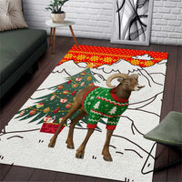 Kyrgyzstan Christmas Area Rug with Mountain Goat in Festive Red Snowflake Pattern and Holiday Tree - Wonder Print Shop