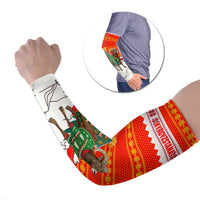 Kyrgyzstan Christmas Arm Sleeves with Mountain Goat in Festive Red Snowflake Pattern and Holiday Tree - Wonder Print Shop