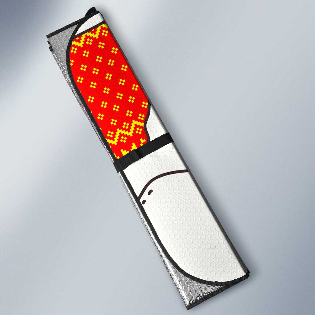 Kyrgyzstan Christmas Auto Sun Shade with Mountain Goat in Festive Red Snowflake Pattern and Holiday Tree - Wonder Print Shop