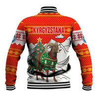 Kyrgyzstan Christmas Baseball Jacket with Mountain Goat in Festive Red Snowflake Pattern and Holiday Tree - Wonder Print Shop