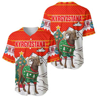 Kyrgyzstan Christmas Baseball Jersey with Mountain Goat in Festive Red Snowflake Pattern and Holiday Tree - Wonder Print Shop