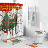 Kyrgyzstan Christmas Bathroom Set with Mountain Goat in Festive Red Snowflake Pattern and Holiday Tree - Wonder Print Shop