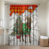 Kyrgyzstan Christmas Bathroom Set with Mountain Goat in Festive Red Snowflake Pattern and Holiday Tree - Wonder Print Shop