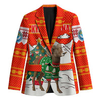 Kyrgyzstan Christmas Blazer with Mountain Goat in Festive Red Snowflake Pattern and Holiday Tree - Wonder Print Shop