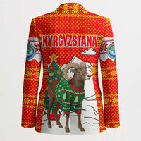 Kyrgyzstan Christmas Blazer with Mountain Goat in Festive Red Snowflake Pattern and Holiday Tree - Wonder Print Shop