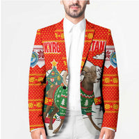 Kyrgyzstan Christmas Blazer with Mountain Goat in Festive Red Snowflake Pattern and Holiday Tree - Wonder Print Shop
