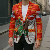 Kyrgyzstan Christmas Blazer with Mountain Goat in Festive Red Snowflake Pattern and Holiday Tree - Wonder Print Shop