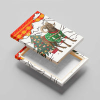 Kyrgyzstan Christmas Canvas Wall Art with Mountain Goat in Festive Red Snowflake Pattern and Holiday Tree - Wonder Print Shop