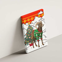Kyrgyzstan Christmas Canvas Wall Art with Mountain Goat in Festive Red Snowflake Pattern and Holiday Tree - Wonder Print Shop