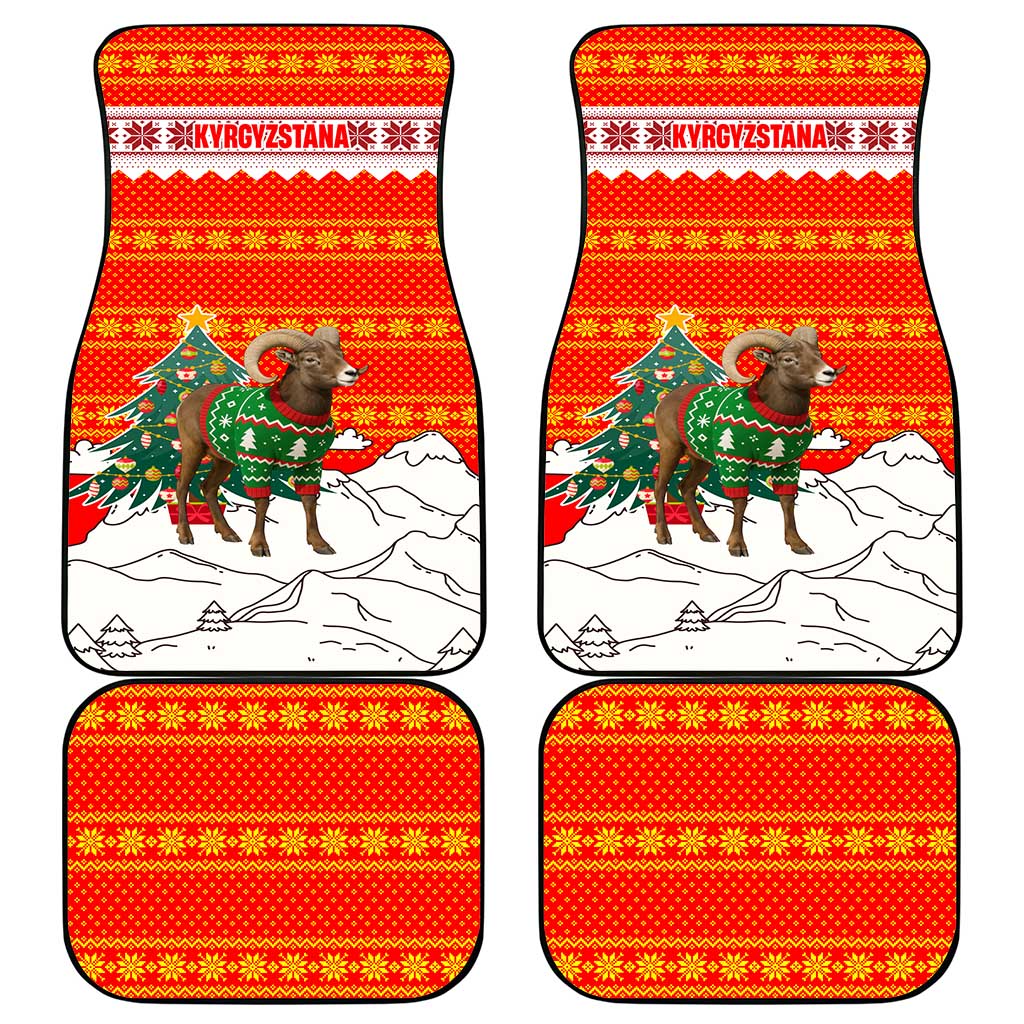 Kyrgyzstan Christmas Car Mats with Mountain Goat in Festive Red Snowflake Pattern and Holiday Tree - Wonder Print Shop