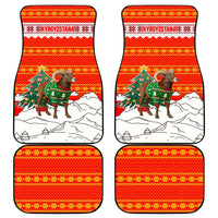 Kyrgyzstan Christmas Car Mats with Mountain Goat in Festive Red Snowflake Pattern and Holiday Tree - Wonder Print Shop
