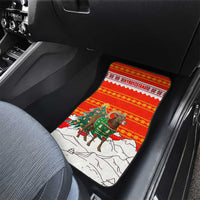 Kyrgyzstan Christmas Car Mats with Mountain Goat in Festive Red Snowflake Pattern and Holiday Tree - Wonder Print Shop