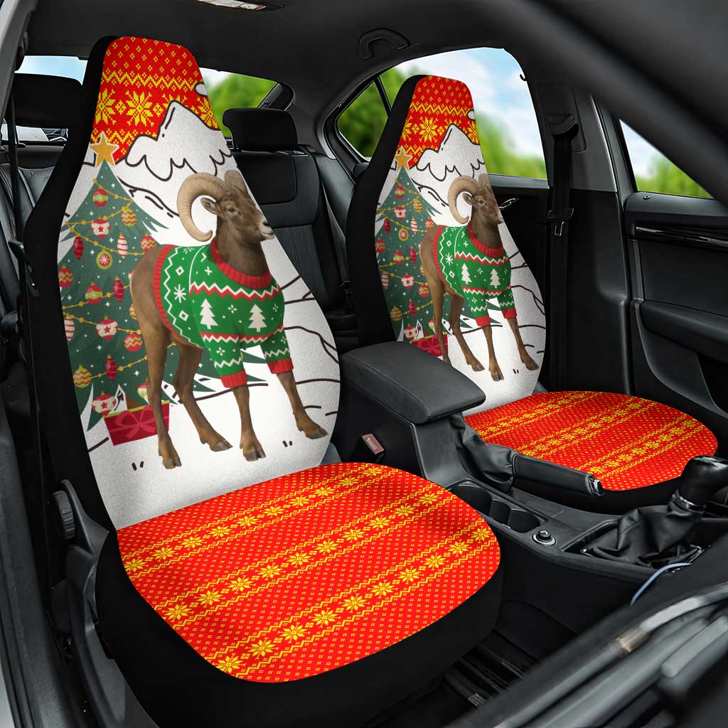 Kyrgyzstan Christmas Car Seat Cover with Mountain Goat in Festive Red Snowflake Pattern and Holiday Tree - Wonder Print Shop