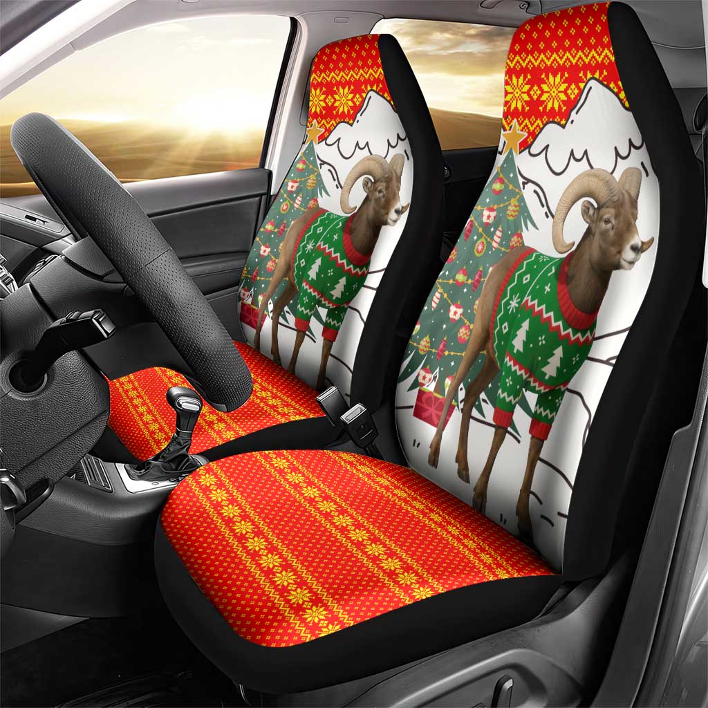 Kyrgyzstan Christmas Car Seat Cover with Mountain Goat in Festive Red Snowflake Pattern and Holiday Tree - Wonder Print Shop