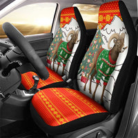Kyrgyzstan Christmas Car Seat Cover with Mountain Goat in Festive Red Snowflake Pattern and Holiday Tree - Wonder Print Shop