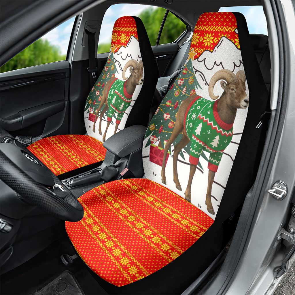 Kyrgyzstan Christmas Car Seat Cover with Mountain Goat in Festive Red Snowflake Pattern and Holiday Tree - Wonder Print Shop