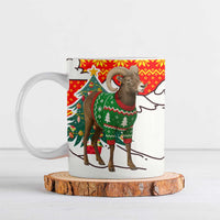Kyrgyzstan Christmas Ceramic Mug with Mountain Goat in Festive Red Snowflake Pattern and Holiday Tree - Wonder Print Shop