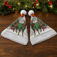 Kyrgyzstan Christmas Santa Hat with Mountain Goat in Festive Red Snowflake Pattern and Holiday Tree - Wonder Print Shop