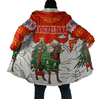 Kyrgyzstan Christmas Cloak with Mountain Goat in Festive Red Snowflake Pattern and Holiday Tree - Wonder Print Shop