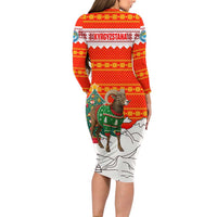 Kyrgyzstan Christmas Family Matching Long Sleeve Bodycon Dress and Hawaiian Shirt with Mountain Goat in Festive Red Snowflake Pattern and Holiday Tree - Wonder Print Shop