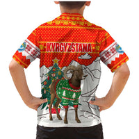 Kyrgyzstan Christmas Family Matching Mermaid Dress and Hawaiian Shirt with Mountain Goat in Festive Red Snowflake Pattern and Holiday Tree - Wonder Print Shop