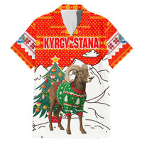 Kyrgyzstan Christmas Family Matching Mermaid Dress and Hawaiian Shirt with Mountain Goat in Festive Red Snowflake Pattern and Holiday Tree - Wonder Print Shop