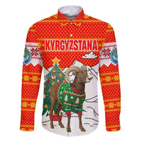 Kyrgyzstan Christmas Family Matching Puletasi and Hawaiian Shirt with Mountain Goat in Festive Red Snowflake Pattern and Holiday Tree - Wonder Print Shop