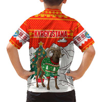 Kyrgyzstan Christmas Family Matching Short Sleeve Bodycon Dress and Hawaiian Shirt with Mountain Goat in Festive Red Snowflake Pattern and Holiday Tree - Wonder Print Shop