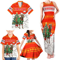 Kyrgyzstan Christmas Family Matching Tank Maxi Dress and Hawaiian Shirt with Mountain Goat in Festive Red Snowflake Pattern and Holiday Tree - Wonder Print Shop