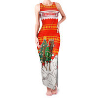 Kyrgyzstan Christmas Family Matching Tank Maxi Dress and Hawaiian Shirt with Mountain Goat in Festive Red Snowflake Pattern and Holiday Tree - Wonder Print Shop