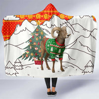 Kyrgyzstan Christmas Hooded Blanket with Mountain Goat in Festive Red Snowflake Pattern and Holiday Tree - Wonder Print Shop