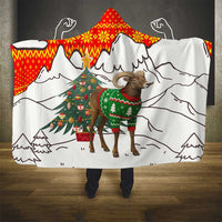 Kyrgyzstan Christmas Hooded Blanket with Mountain Goat in Festive Red Snowflake Pattern and Holiday Tree - Wonder Print Shop