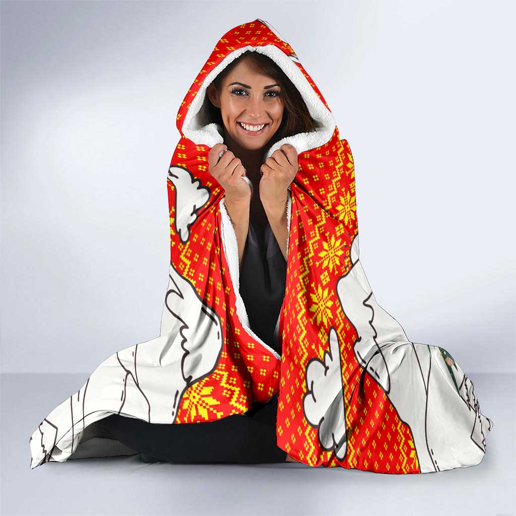 Kyrgyzstan Christmas Hooded Blanket with Mountain Goat in Festive Red Snowflake Pattern and Holiday Tree - Wonder Print Shop