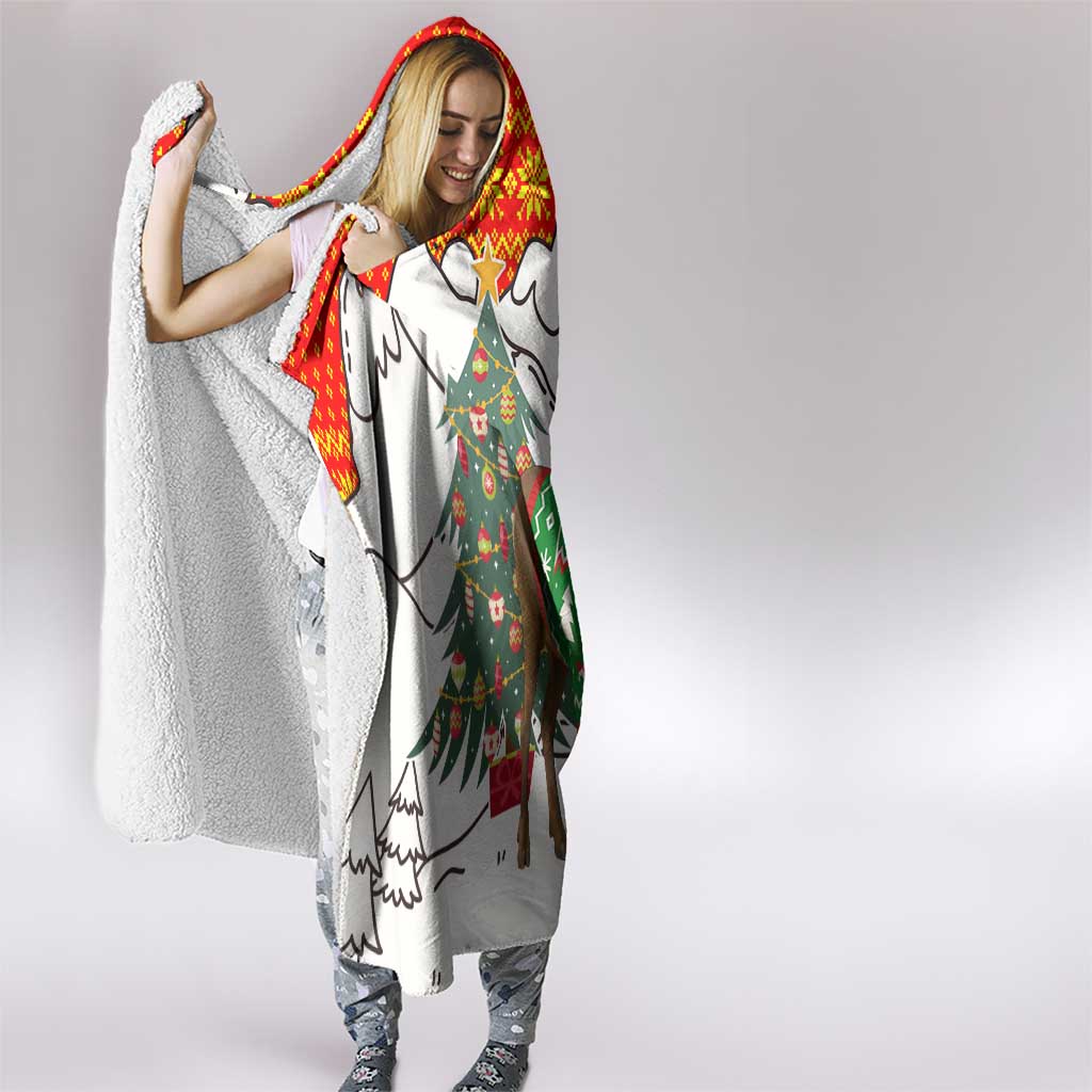 Kyrgyzstan Christmas Hooded Blanket with Mountain Goat in Festive Red Snowflake Pattern and Holiday Tree - Wonder Print Shop