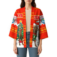 Kyrgyzstan Christmas Kimono with Mountain Goat in Festive Red Snowflake Pattern and Holiday Tree - Wonder Print Shop