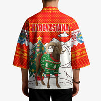 Kyrgyzstan Christmas Kimono with Mountain Goat in Festive Red Snowflake Pattern and Holiday Tree - Wonder Print Shop