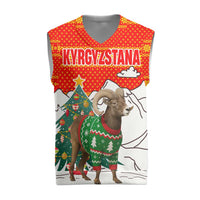 Kyrgyzstan Christmas Knitted V-Neck Vest with Mountain Goat in Festive Red Snowflake Pattern and Holiday Tree - Wonder Print Shop