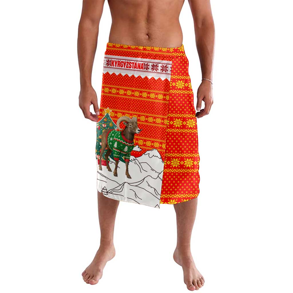 Kyrgyzstan Christmas Lavalava with Mountain Goat in Festive Red Snowflake Pattern and Holiday Tree - Wonder Print Shop