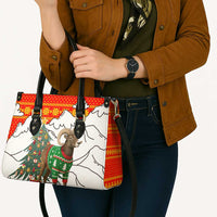 Kyrgyzstan Christmas Leather Bag with Mountain Goat in Festive Red Snowflake Pattern and Holiday Tree - Wonder Print Shop
