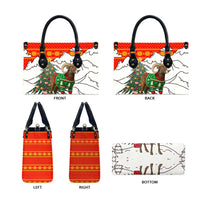 Kyrgyzstan Christmas Leather Bag with Mountain Goat in Festive Red Snowflake Pattern and Holiday Tree - Wonder Print Shop