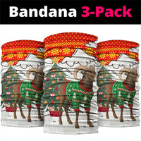 Kyrgyzstan Christmas Neck Gaiter with Mountain Goat in Festive Red Snowflake Pattern and Holiday Tree - Wonder Print Shop