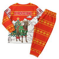 Kyrgyzstan Christmas Pajama Set with Mountain Goat in Festive Red Snowflake Pattern and Holiday Tree - Wonder Print Shop