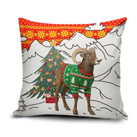 Kyrgyzstan Christmas Pillow Cover with Mountain Goat in Festive Red Snowflake Pattern and Holiday Tree - Wonder Print Shop