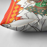 Kyrgyzstan Christmas Pillow Cover with Mountain Goat in Festive Red Snowflake Pattern and Holiday Tree - Wonder Print Shop