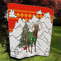 Kyrgyzstan Christmas Quilt with Mountain Goat in Festive Red Snowflake Pattern and Holiday Tree - Wonder Print Shop