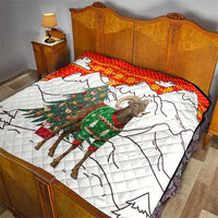 Kyrgyzstan Christmas Quilt with Mountain Goat in Festive Red Snowflake Pattern and Holiday Tree - Wonder Print Shop