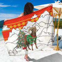 Kyrgyzstan Christmas Sarong with Mountain Goat in Festive Red Snowflake Pattern and Holiday Tree - Wonder Print Shop