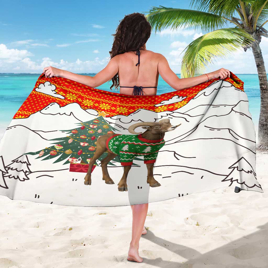 Kyrgyzstan Christmas Sarong with Mountain Goat in Festive Red Snowflake Pattern and Holiday Tree - Wonder Print Shop