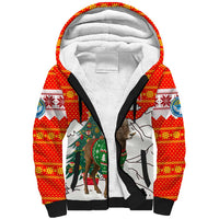 Kyrgyzstan Christmas Sherpa Hoodie with Mountain Goat in Festive Red Snowflake Pattern and Holiday Tree - Wonder Print Shop